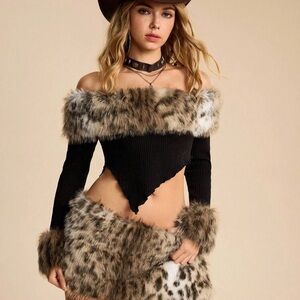 Faux Fur Trim Black Sweater